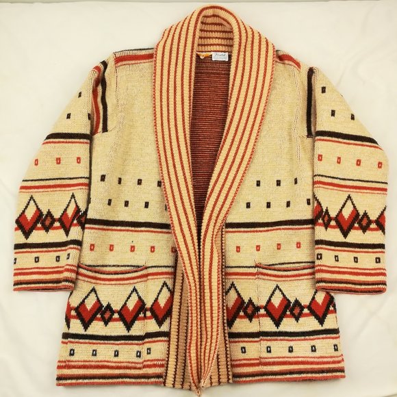 Sabra Sweaters - Vintage 70s Sabra Open Front Shawl Cardigan Sweater Southwestern